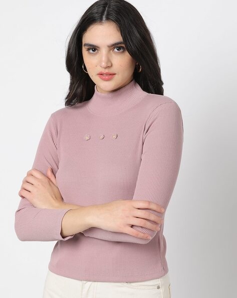 Ribbed High-Neck Pullover