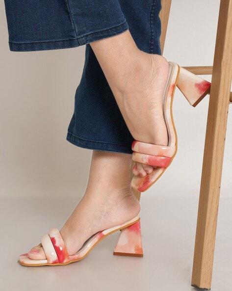 Dyed Strappy Chunky Heeled Sandals