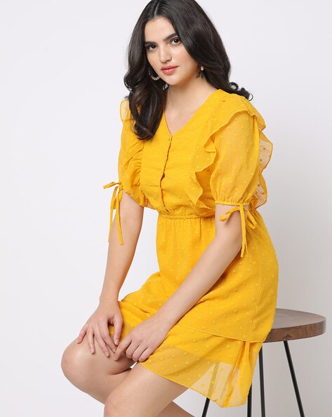 Mustard Yellow Dress - Cold-Shoulder Maxi - Blue Wrap Dress - Lulus