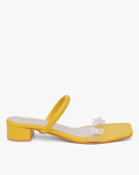 Yellow slip on store sandals