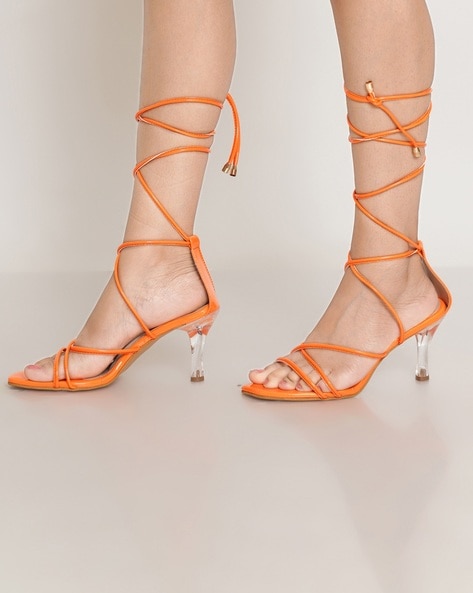 Higher Love Orange Strappy Heels | Linzi | SilkFred