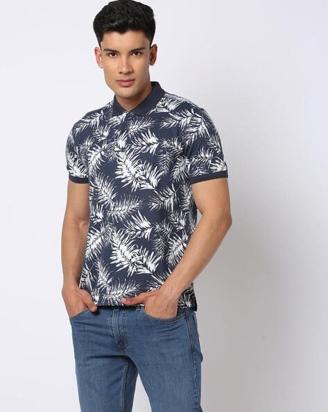 Tropical Print Slim Fit Polo T-Shirt