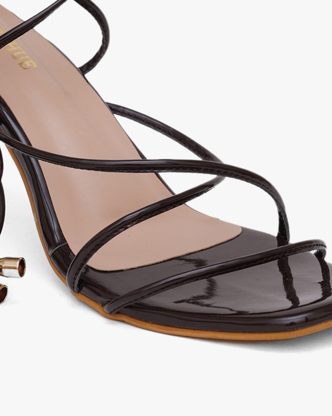 Elegant Ankle Strap Sandals For Women, Mesh Brown Stiletto Heeled Sandals |  SHEIN