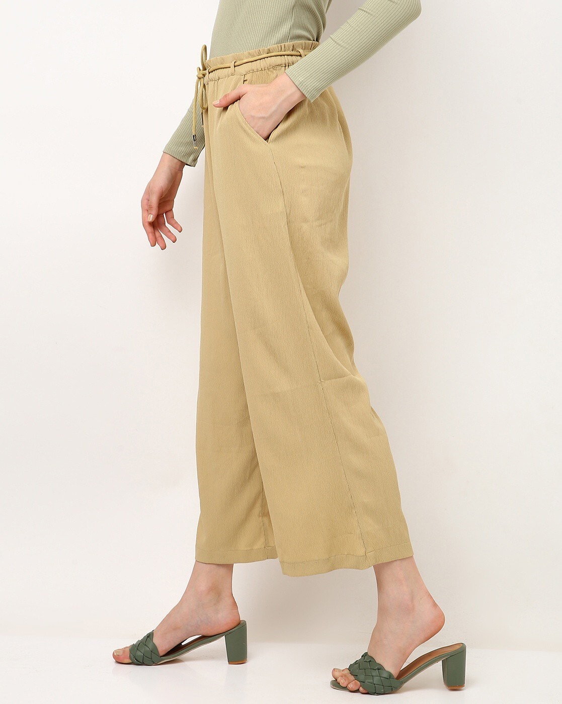 KLOTTHE Beige Cotrise Solid Trousers