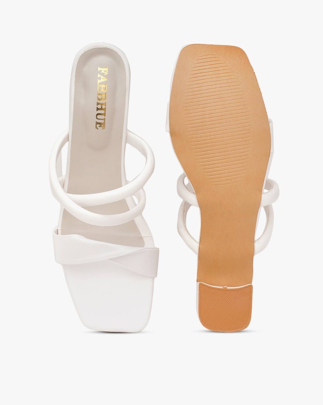 Arromic Women's Square Toe Two-Strap Heeled Sandals, 3.1 Inch Block Heel, White, Size 10