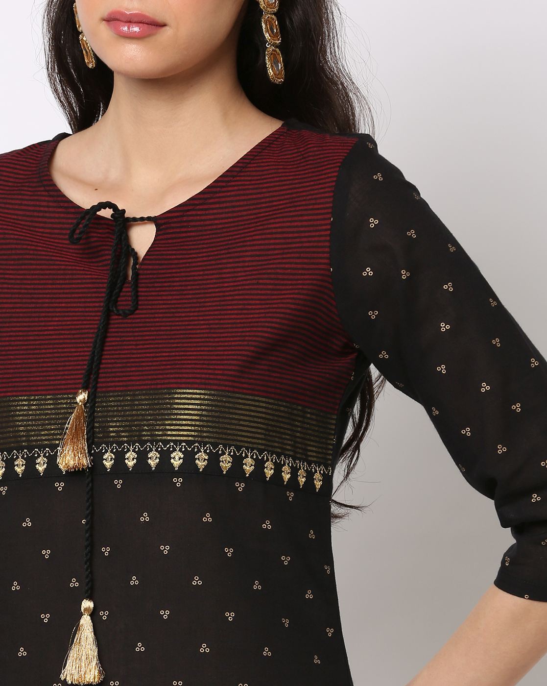 Melange by Lifestyle Black Cotton Embroidered Kurta Pant Set