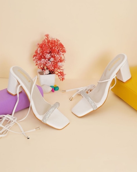 Zara Ladies Heel White Sandals - Fancy Soles