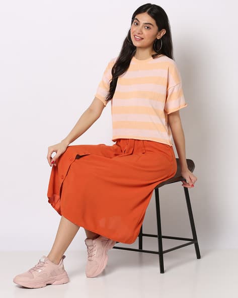 Teamspirit Half sleeve flatknit top peach xs