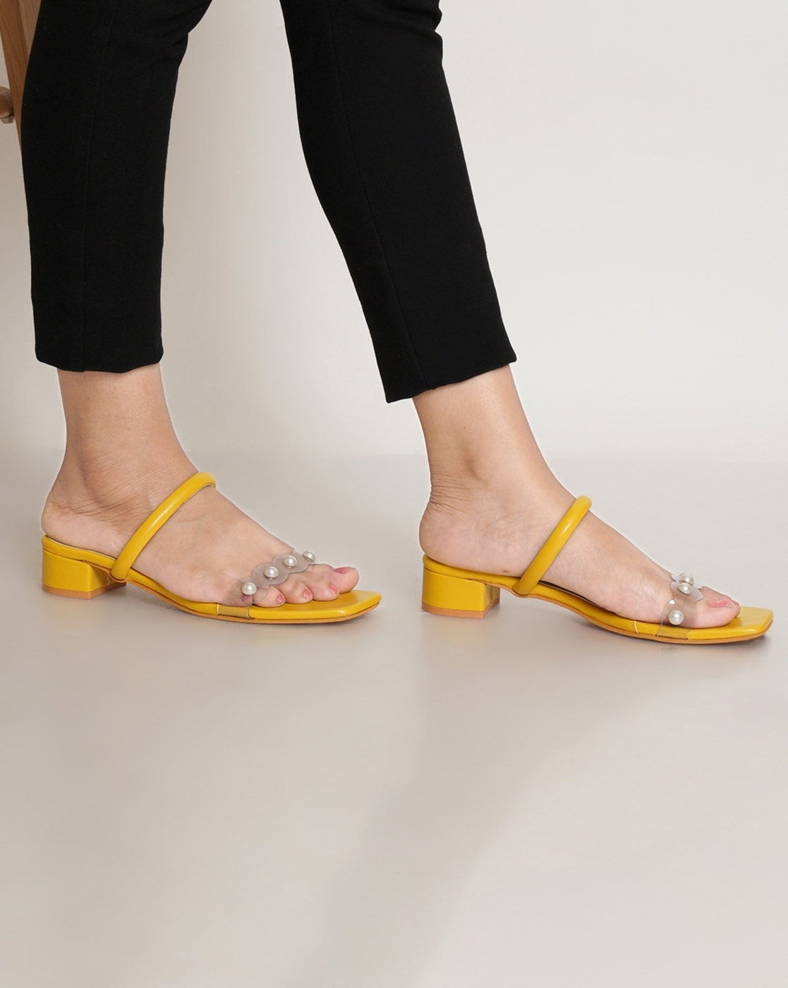 Yellow low sale heel sandals