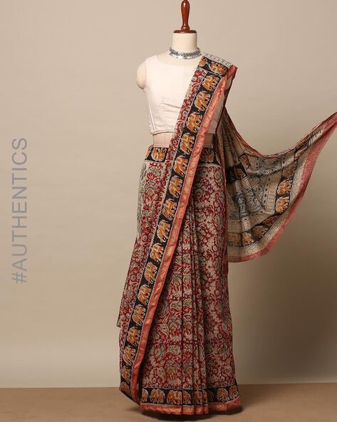 Beautiful Blue Festive Kalamkari Printed Silk Saree - Designerkloth