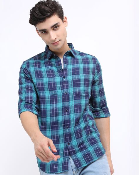 Ketch Men Checked Slim Fit Shirt (Blue)