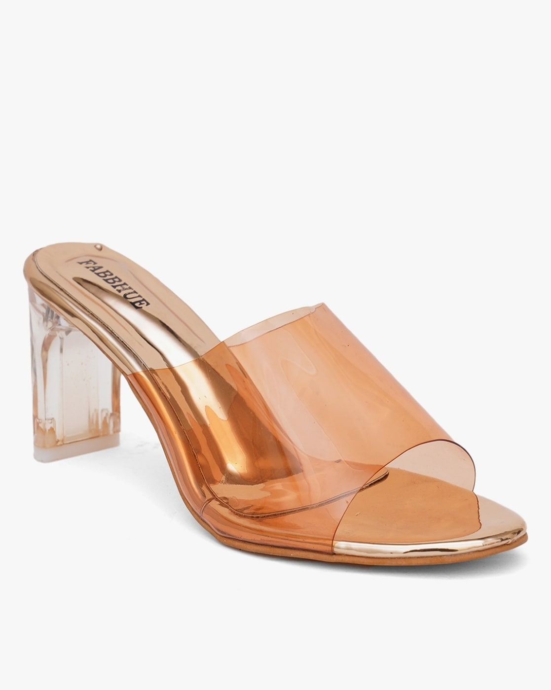 Buy Truffle Collection Rose Gold Clear Ankle Strap Slim Block Heels Online