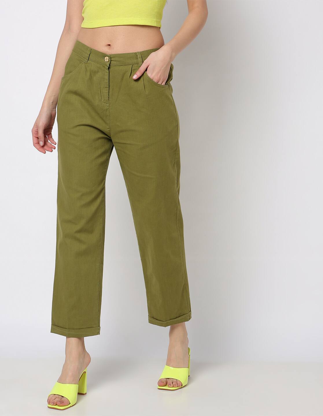 FREE WOMEN TROUSERS PANTS, GREEN, 26