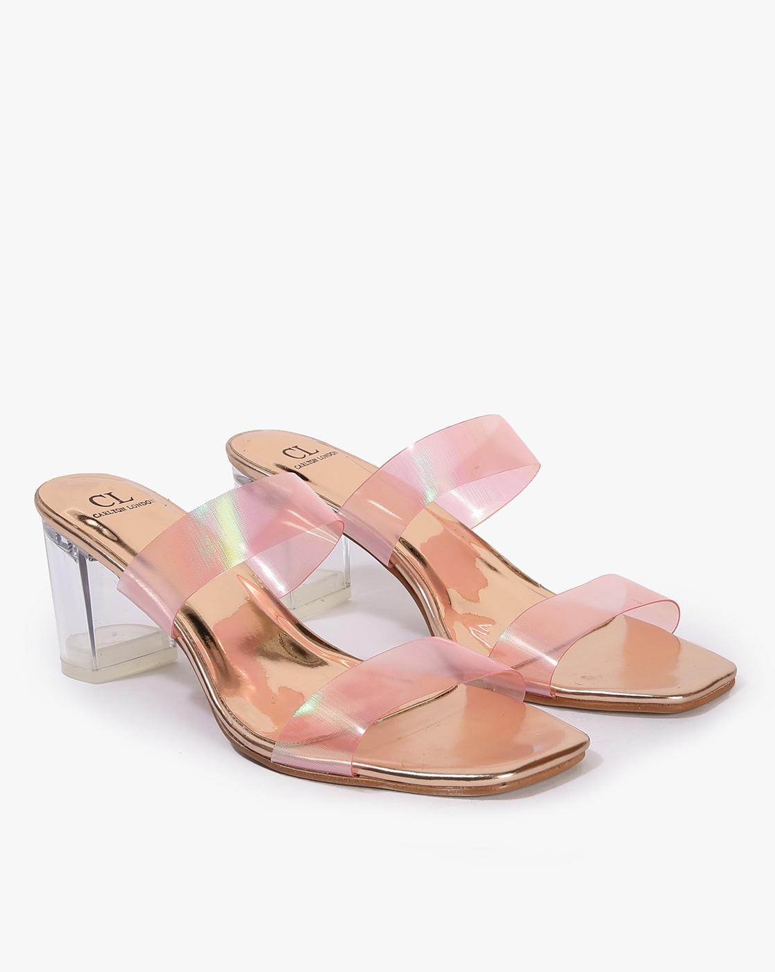 Rose gold clear block on sale heels