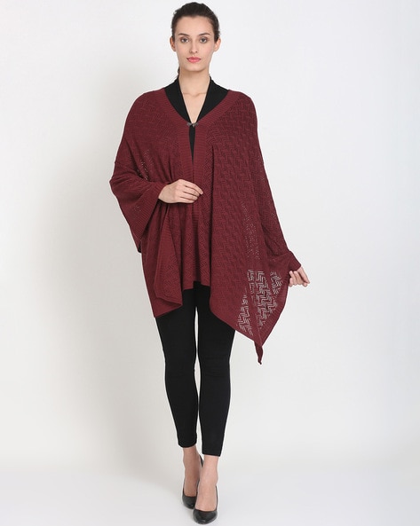 Chevron Print Wool Knitted Poncho Shawl Price in India