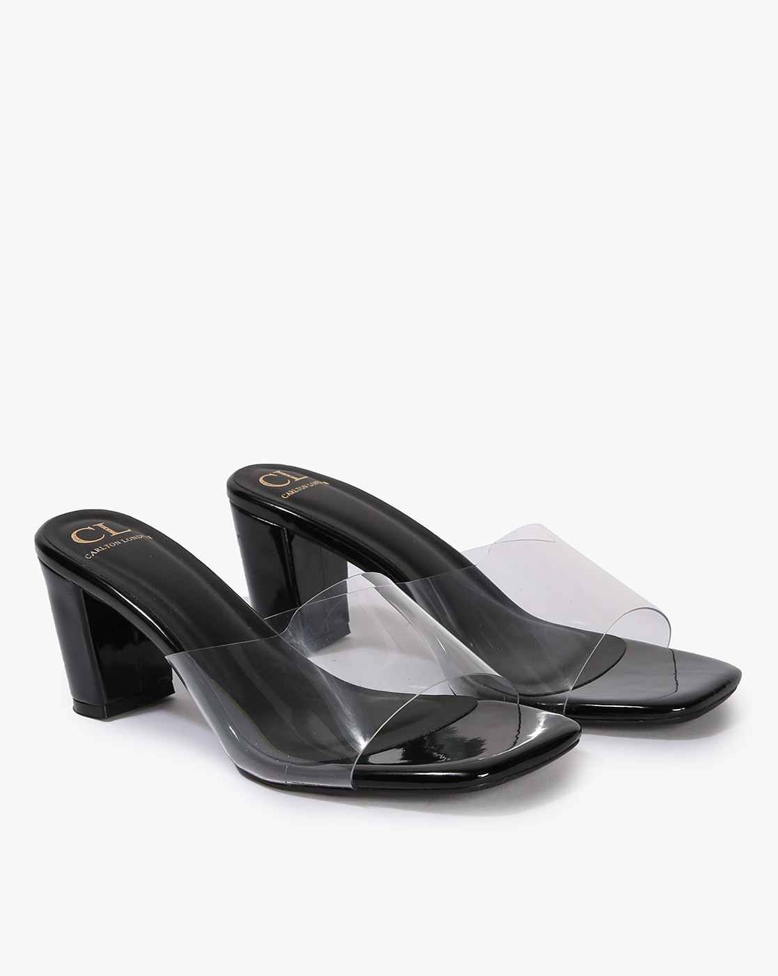 Black and clear fashion block heels