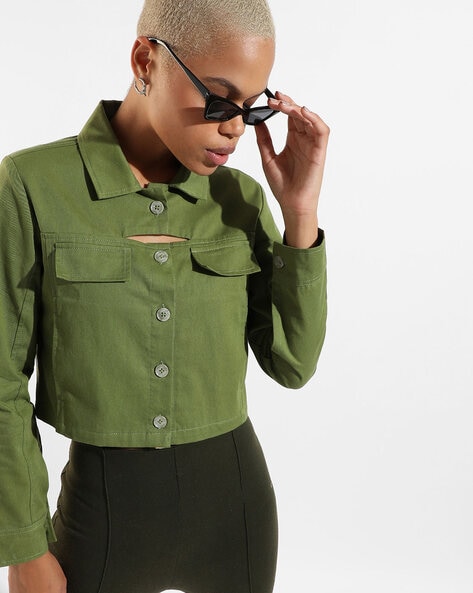 Olive green crop top jacket