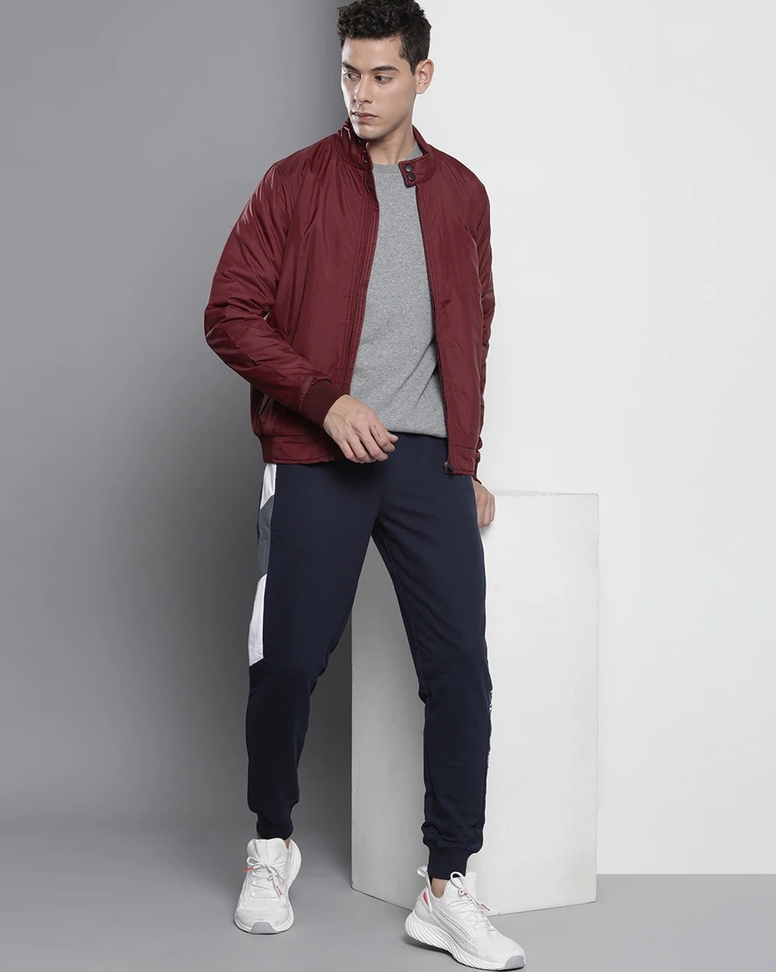 Maroon bomber outlet jacket outfit