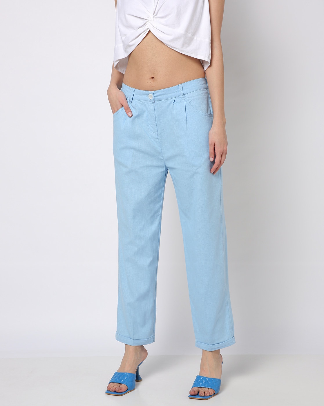 Buy online Light Blue Cotton Flat Front Casual Trousers from Bottom Wear  for Men by Ragzo for ₹949 at 60% off | 2024 Limeroad.com