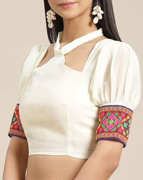 Shop the Hottest White Saree with Contrast Blouse Online Now