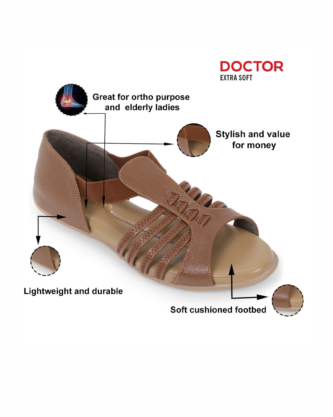 Buy DOCTOR EXTRA SOFT Women's Black Ortho Sandals Orthopaedic Diabetic  Daily Use Dr Sole Footwear Casual Office Wear Stylish Fashion Comfort Slip  on Chappals Slippers for Ladies & Girl's ART 539 Online