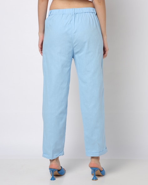 Buy Light Blue Formal Pintuck Narrow Trousers Online - Aurelia