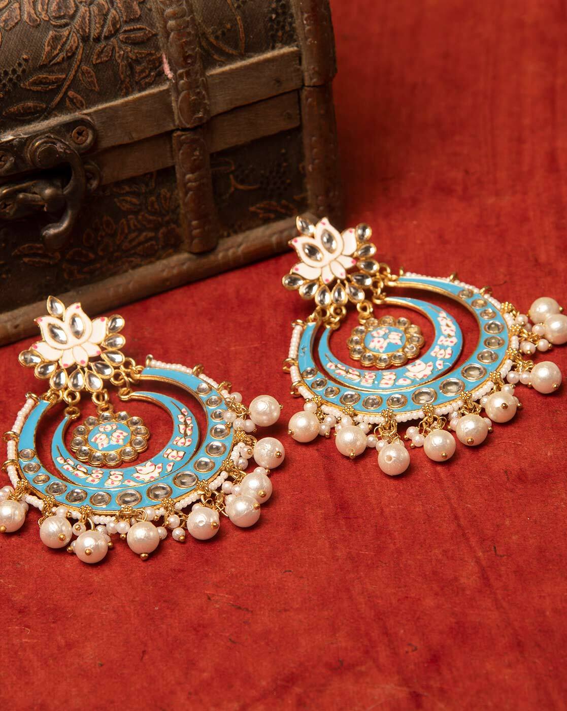 Kundan Meenakari Chandbali Earrings – NSquareShop.com