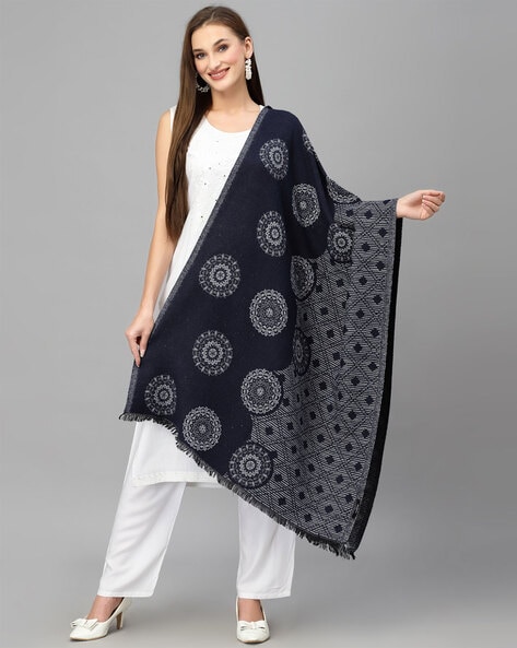 Geometric Print Shawl with Fringes Price in India