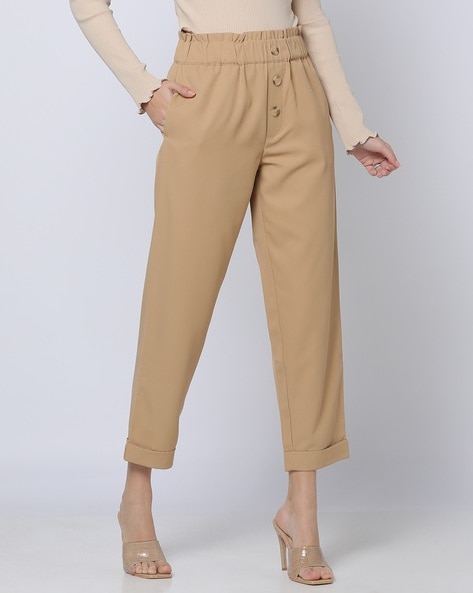 Buy HM Women Beige Linen Blend Paper Bag Trousers  Trousers for Women  10431584  Myntra