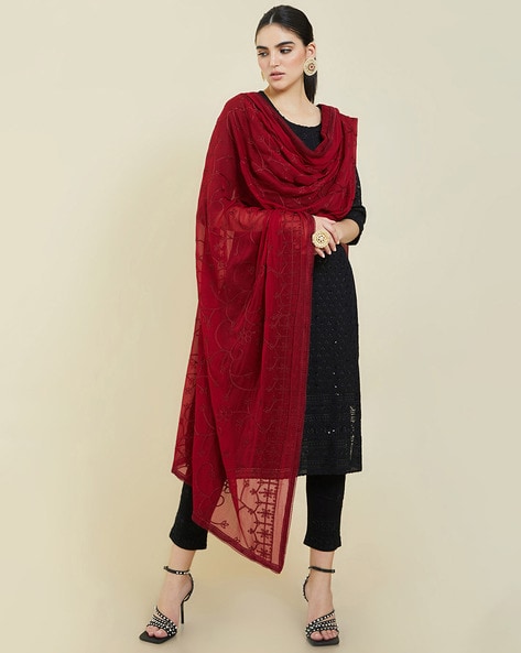 Floral Embroidered Chiffon Dupatta Price in India