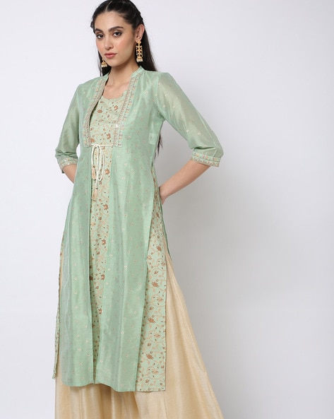 Floral Print Straight Kurta with Jacket