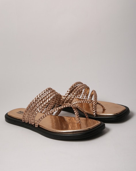 Praire Gold Diamante Toe Thong Flat Sandals | SIMMI