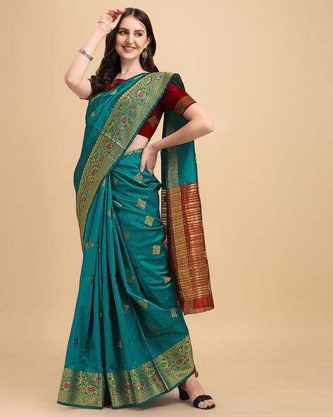 Buy Sanskar Woven Paithani Cotton Silk Light Blue Sarees Online @ Best  Price In India | Flipkart.com