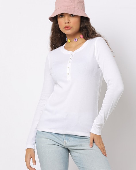 Ribbed Henley T Shirt