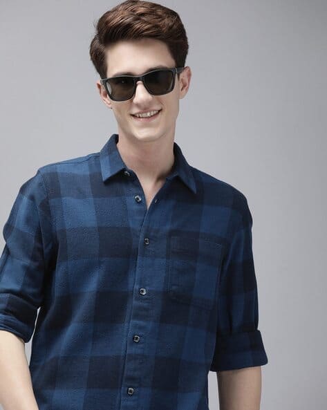 THE BEAR HOUSE Checked Slim Fit Shirt with Patch Pocket deal from ajio
