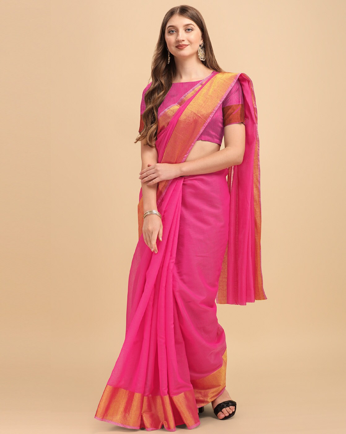 Buy Pink Sarees for Women by FASHION BOOMS Online