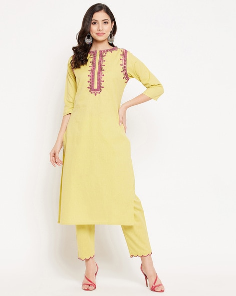 Buy WINERED Embroidered Straight Kurta Suit Set | AJIO