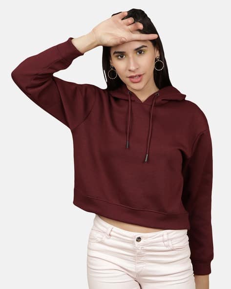 Crop Hoodie with Ribbed Hems