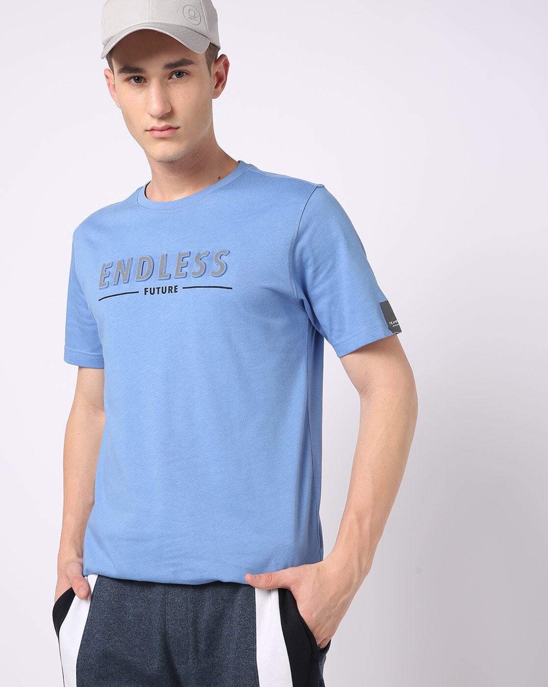 Diphon - Short-Sleeve Crew Neck Plain Lettering Embossed T-Shirt