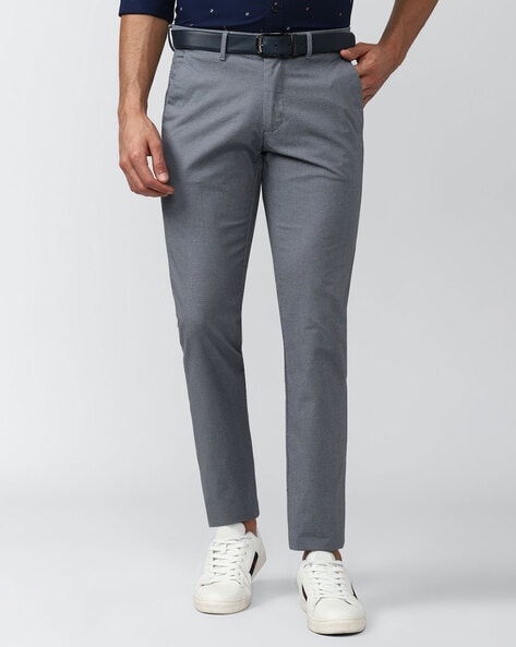 Buy Men Grey Textured Regular Fit Trousers Online - 697465 | Van Heusen