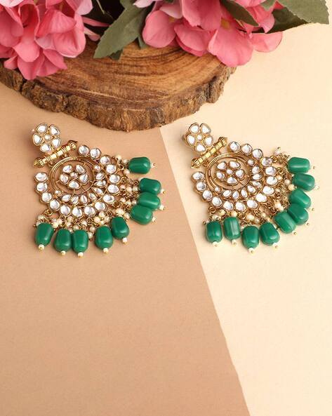 Traditional Pista Green Golden Enamel Kundan Earrings For Women Girl  Wedding | eBay