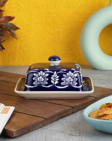 Blue and hotsell white butter dish