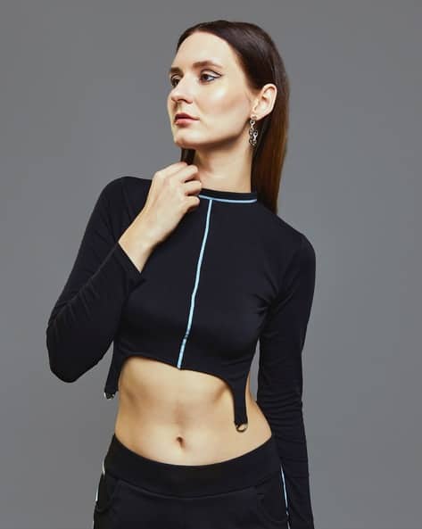 Turtle-Neck Crop-Top with Reflective Piping