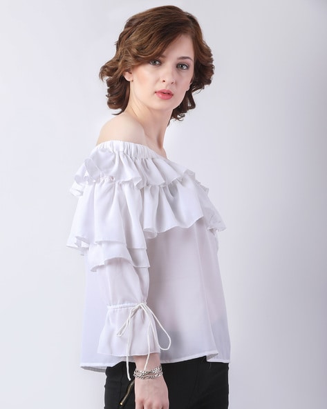 Off shoulder store ruffle blouse