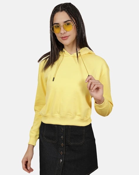 yellow checkered cropped hoodie