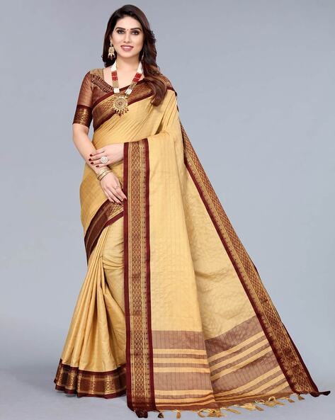 New Arrival Twin Mor Chiku Colour Kanjivaram Silk Saree - Zakarto