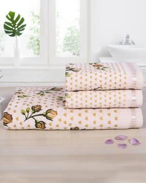 rangoli Set of 3 Floral Print Bath & Hand Towels-picture-15