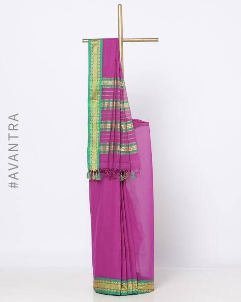 Purple - Dharwad Cotton Dupatta with Zari Border 01