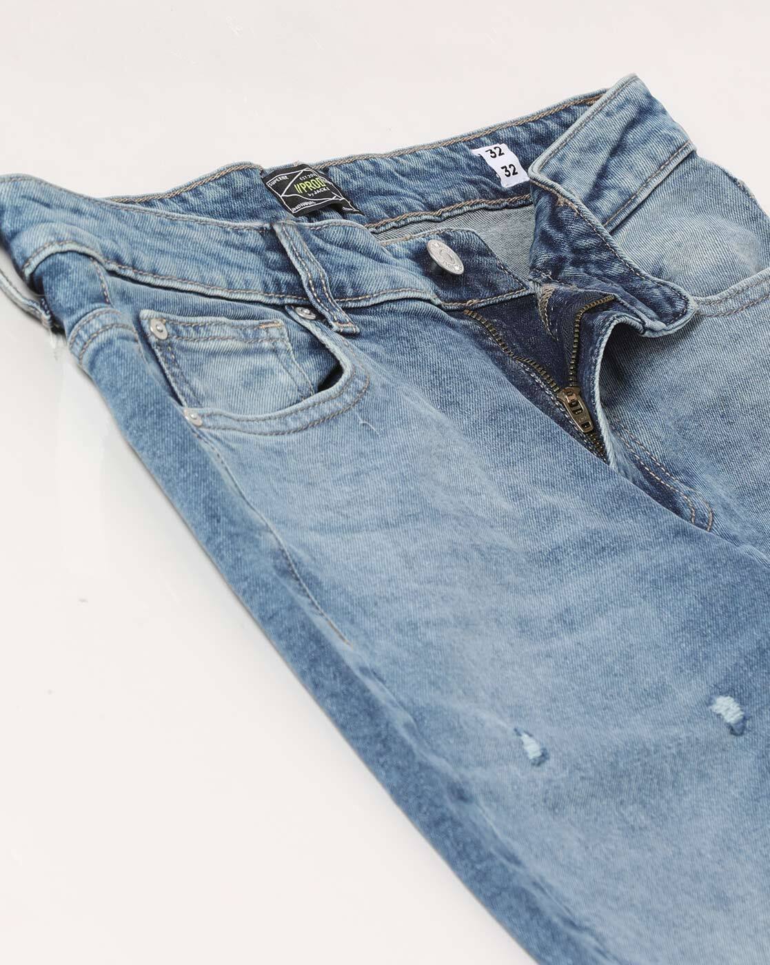 Men Acid Mid-Wash Distressed Jeans