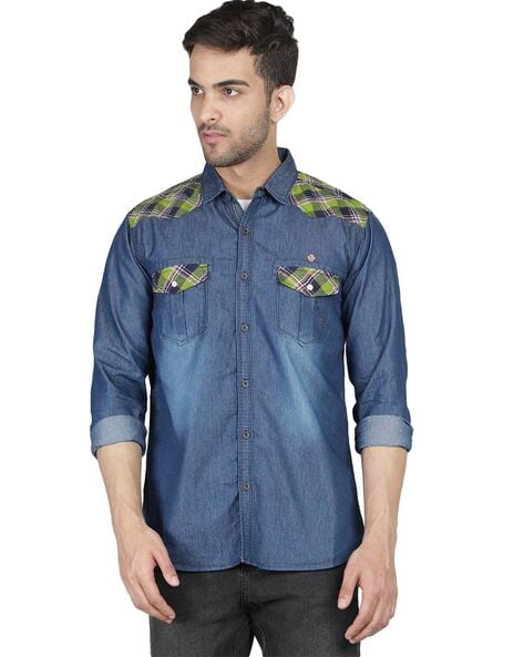 Printed Blue Mens Denim Shirts at Rs 350 in Noida | ID: 16608397133